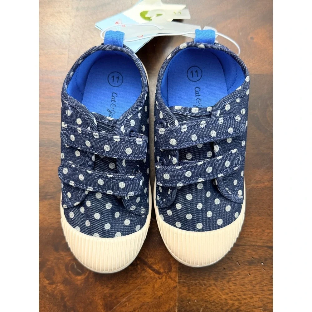 Cat & Jack‎ Sneakers Toddler 11 Navy Blue Polka Dot Hook & Loop NWT